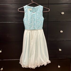 Size 10 Girls dress with lace, pearl, and rhinestone detail